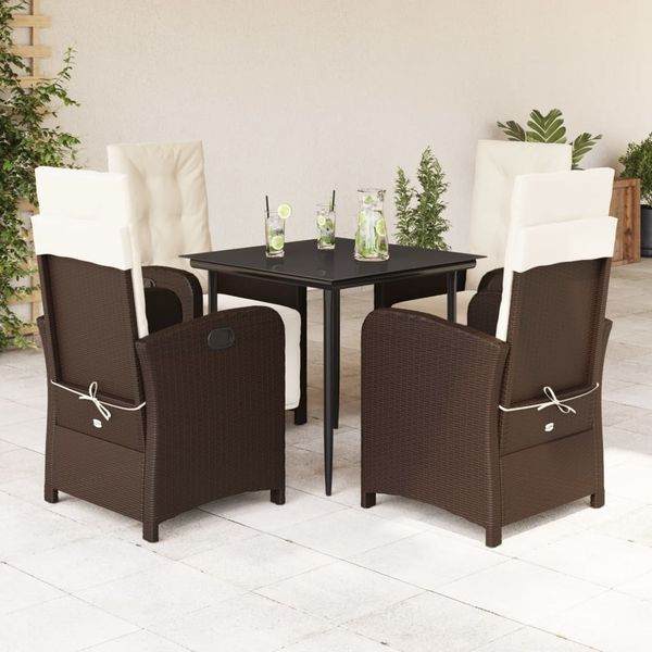 vidaXL 5-tlg. Garten-Essgruppe mit Kissen Braun Poly Rattan 3212543