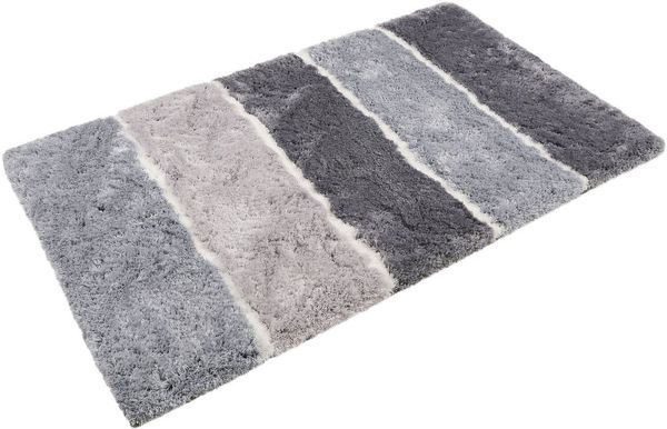 Homie Living Badematte Rio Marina, Höhe 30 mm, rutschhemmend beschichtet, schnell trocknend, fußbodenheizungsgeeignet, Polyester, rechteckig, flauschiger Badteppich, modern gestreift, waschbar, Badezimmerteppich