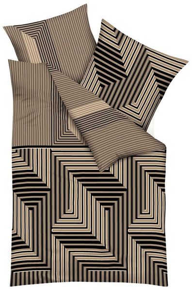Kaeppel Bettwäsche ESCAPE, L 135 x B 200 cm, Goldgelb, Schwarz, Biber, 1 teilig, mit Reißverschluss