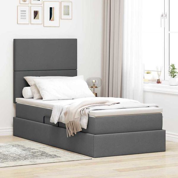 vidaXL Aufbewahrungsbett mit Matratze Dunkelgrau 100 x 200 cm Stoff 3371698
