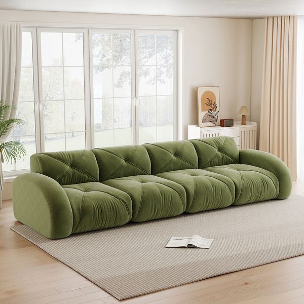Modulares 4-Sitzer Sofa H 76 x T 358 x B 95 cm aus Chenille in Grün, rahmenlos