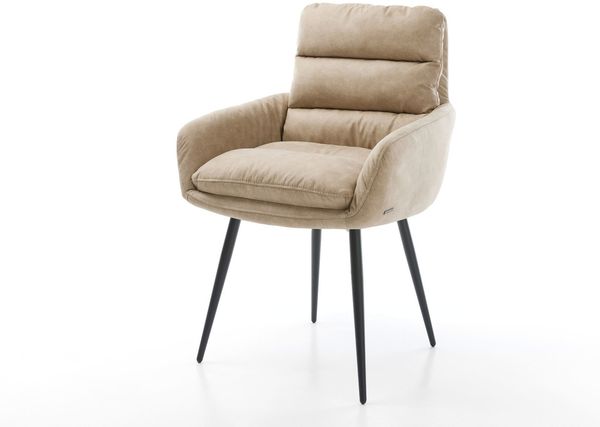Esszimmerstuhl Abelia-Flex mit Armlehnen Mikrofaser Beige Vintage 4-Fuß konisch Schwarz