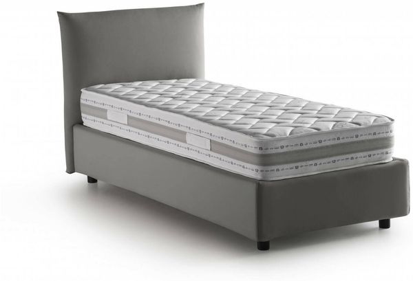 Dmora Astianatte Einzelbett, Bettkasten mit Stoffbezug, 100 % Made in Italy, seitliche Öffnung, inklusive Matratze 80x190 cm, Grau