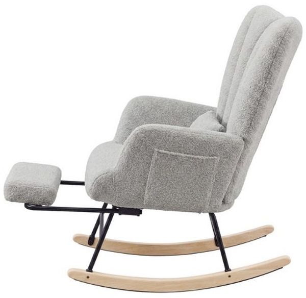 SONGMICS Schaukelstuhl mit ausziehbarer Fußstütze, Schaukelsessel, Holzbeine, Kissen, für Wohnzimmer, Fleece, grau