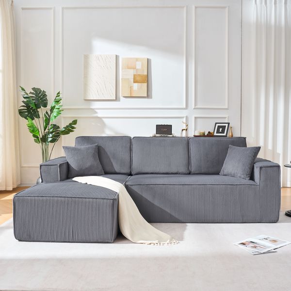 3-Sitzer Ecksofa B 235 x T 128 x H 60 cm aus Cord in Grau