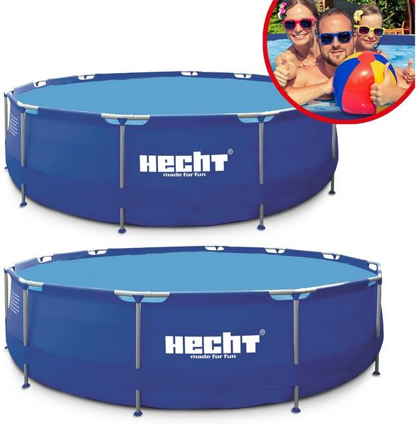 Hecht Rundpool Stahlrohrpool 0,33mm Foliendicke 0,76cm Höhe, 4383 Liter, 2 x 32 mm Ø-Pumpenanschluss, Ablassventil