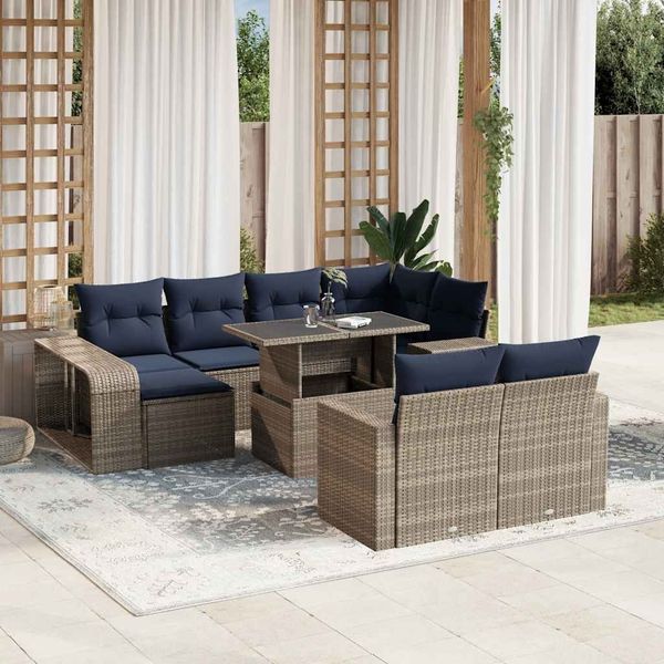 vidaXL 11-teiliges Gartensofa-Set mit Kissen, grau, Polyrattan 3274584