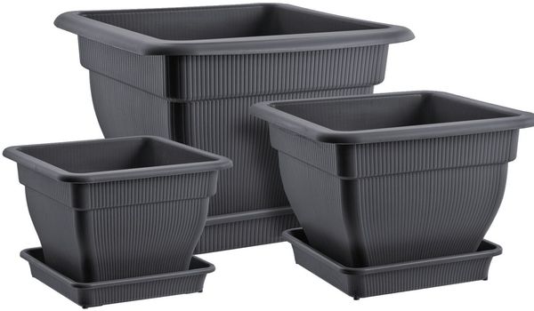 Pflanzkübel XXL Blumentopf mit Wasserspeicher und Untersetzer - Pflanztopf 18 33 70 Liter Pflanzgefäß anthrazit UV-stabil, frostsicher, robust