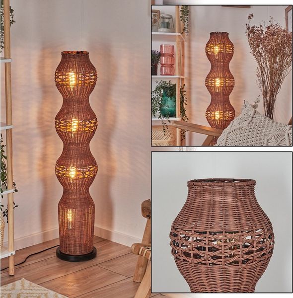 hofstein Stehlampe Stehlampe mit Schirm aus Rattan im skandinavischen Design, ohne Leuchtmittel, moderne Stehleuchte im Boho-Style mit Lichteffekt, E27, Höhe 111 cm