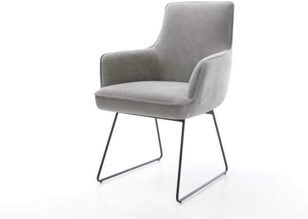 Esszimmerstuhl Heira-Flex mit Armlehnen Strukturstoff Soft Grau Kufengestell Schwarz Taschenfederkern