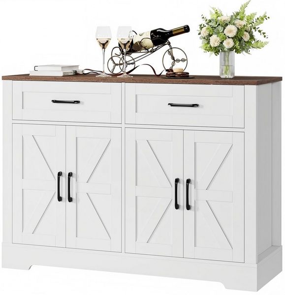 HOMECHO Buffet 120cm Küchenschrank mit 2 Schubladen 4 Türen
