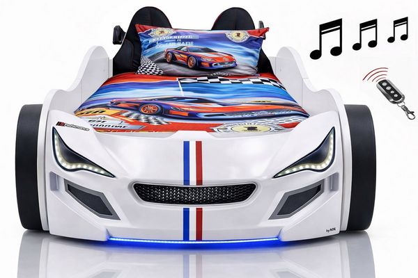 Aileenstore Autobett TURBO GTE (inkl. Zubehör), Kinderbett 90x200, Lattenrost,LED,Unterbodenlicht,Sound,Fernbedienung