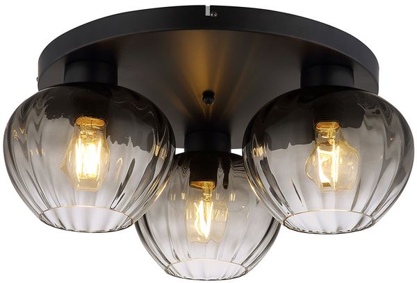 Deckenlampe, schwarz, Rauchglas, D 45 cm