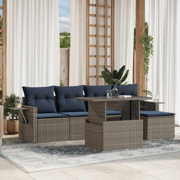 vidaXL 6-teiliges Gartensofa-Set mit Kissen, grau, Polyrattan 3267871