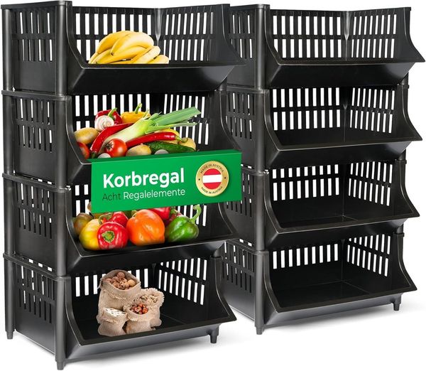 Novaliv Regalwagen 31109-8x, Novaliv 8 Stück Korbregal Schwarz Steckregal Stapelbar & Erweiterbar