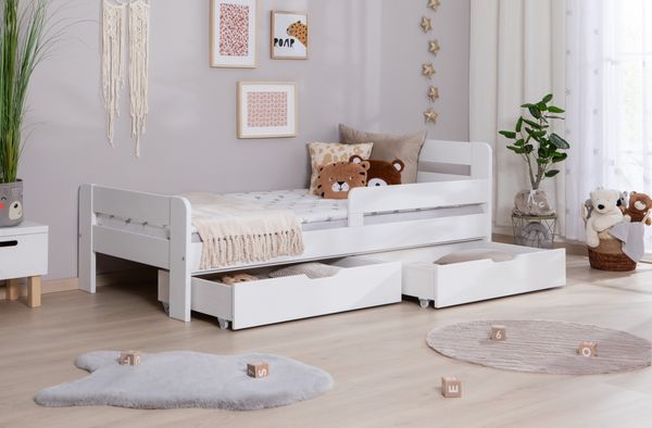 Einzelbett mit Rausfallschutz "Bennet" 100x200 Kiefer massiv