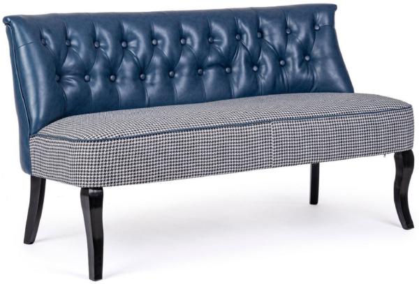 Casa Padrino Luxus Chesterfield Kunstleder Sofa Blau / Weiß / Schwarz 136 x 66 x H. 76 cm - Wohnzimmer Sofa - Wohnzimmer Möbel - Chesterfield Möbel - Luxus Möbel - Luxus Einrichtung