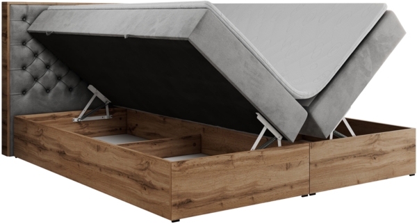 Boxspringbett mit Multipocket-Matratze und Zwei Bettkästen, Doppelbett mit Stauraum - ALBERO 3 - 120 x 200 cm - Hellgrau Velours - H3 Bild 5