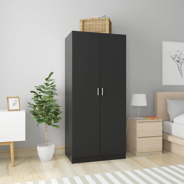 Kleiderschrank, Spanplatte Schwarz, 80×52×180 cm