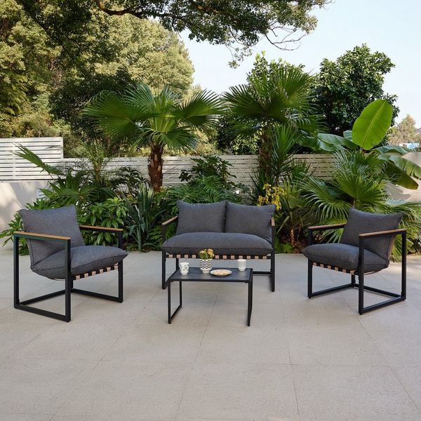 HTI-Living Gartenstuhl Gartensitzgruppe Zweisitzer, 2 Stühle und Tisch (Set, 4 St), Outdoor Möbel Gartenmöbel