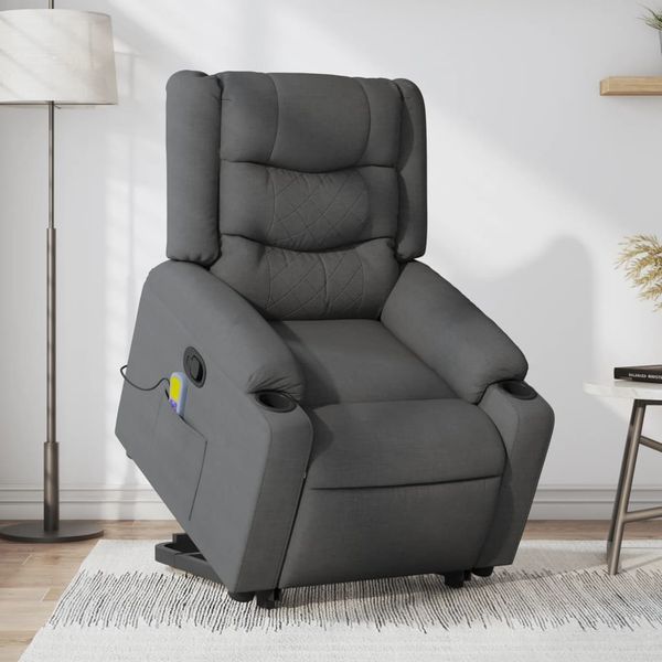 vidaXL Massagesessel mit Aufstehhilfe Dunkelgrau Stoff 3206577