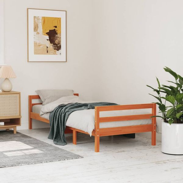 vidaXL Massivholzbett ohne Matratze Wachsbraun 90x190 cm Kiefernholz 844487