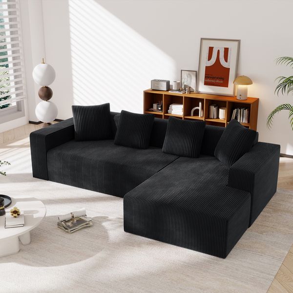 Sofa aus Corduroy 261x146x65 cm mit modularer L-Form, schwarz