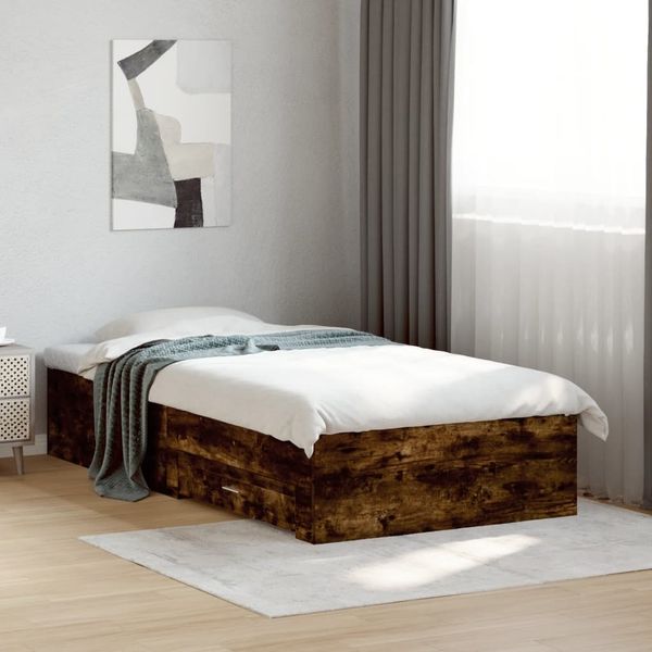 vidaXL Bettgestell mit Schubladen Räuchereiche 75x190 cm Holzwerkstoff 3280444