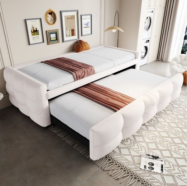 MODFU Schlafsofa Polsterbett Ausziehbar,Schlafsofa,Doppelbett,Multifunktionsbett, Polsterbett Ausziehbar 90/180 x 190 cm, Multifunktionales Teddy-Samt Schlafsofa, mit Relaxfunktion