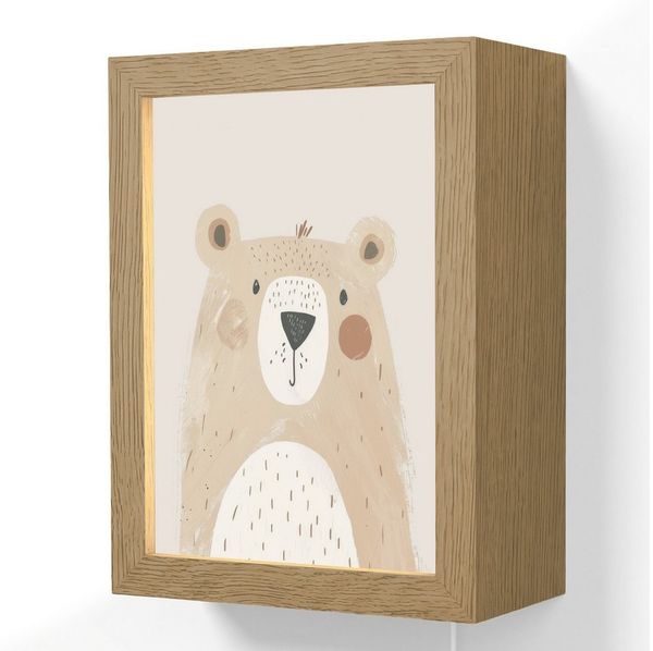 OnlyWow Wandleuchte Lightbox Bär - Tier - Wildtiere - Jungen, Dimmbar, Farbwechsel, LED, Warmweiß, Kaltweiß, Neutralweiß Einstellbar, Wandlampe Innen, Dimmbar, mit Kabel, LED, Beleuchtung, Kinderzimmer