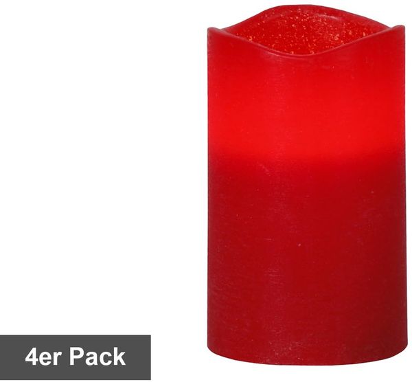 LED Blockkerzen -May', Batterie und Timer, Echtwachs, rot, 4er-Set