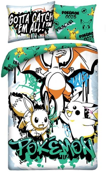 Pokémon Bettwäsche Set aus Mikrofaser Bettdeckenbezug 140 × 200 cm mit 70 × 90 cm Kissenbezug