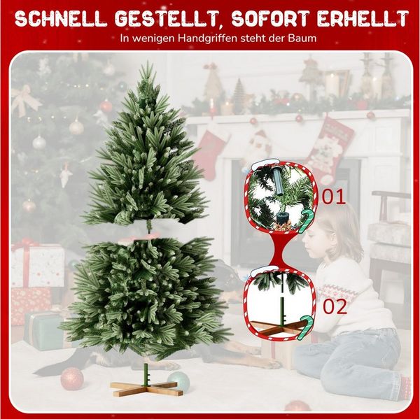 Ferghana Künstlicher Weihnachtsbaum Grün Kleiner Tannenbaum mit Holz Ständer, Edeltanne, 150 / 180 / 210 cm auswählbar, PVC-PE Zweigen