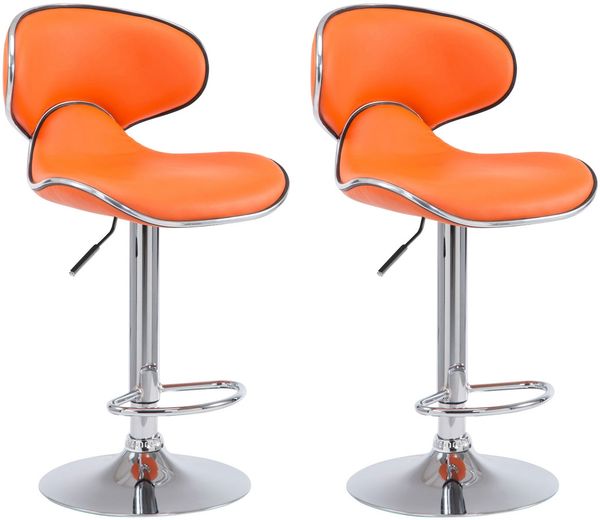 2er Set Barhocker FAMIR - Kunstleder Orange 46x49x88 cm Silber | Barstuhl Mit Lehne Tresenhocker Tresenstuhl Kneipenhocker Kneipenstuhl