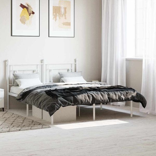 vidaXL Bettgestell mit Kopfteil Metall Weiß 160x200 cm 374391