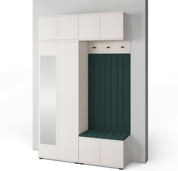 Garderoben-Set Napoli Version 11: Kleiderschrank mit Polsterpaneelen, Schuhschrank und Schrankaufsatz Flur und Eingangsbereich (Cashmere/Trinity 28), 229 x 40 x 140 cm