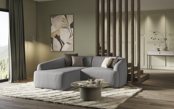 DOMO. collection Ecksofa Parika, L Couch, organische Form, Longchair Links, klein, 216 x 196 x 81 cm (BxTxH), anthrazit