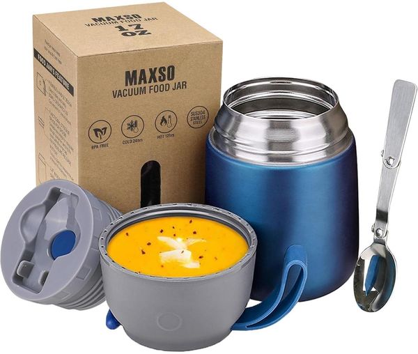 LOGEEYAR Thermobehälter 500ml Edelstahl Isolierbehälter mit Löffel, Blau