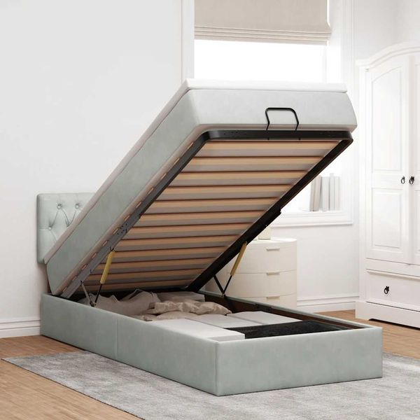 vidaXL Ottoman-Bett mit Matratze & LEDs Hellgrau 80x200 cm Samt 3312656