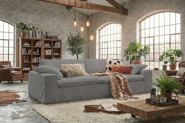 KAWOLA Sofa NETTA 3-Sitzer Bezug abziehbar Cord grau 90 x 116 x 226 cm