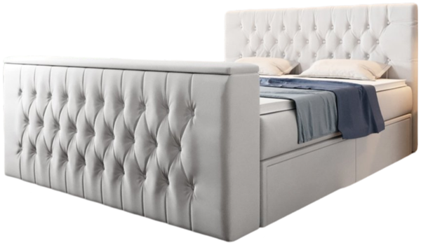 Boxspringbett Vulnero mit TV Lift und Stauraum (2 Schubladen) 160x200 Weiß H4 (100kg+)