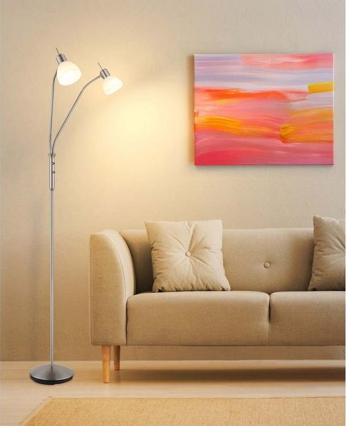 GLOBO LIGHTING LED Stehlampe, LED-Leuchtmittel fest verbaut, Warmweiß, LED Stehlampe Standleuchte Metall Nickel matt Glas opal Flexo H 152 cm