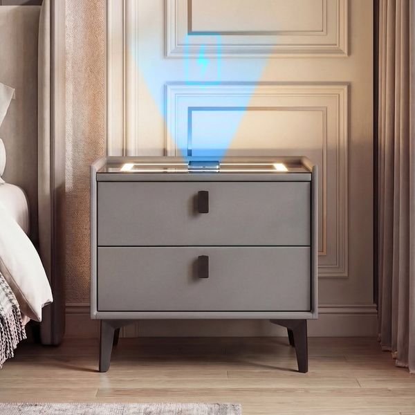 oyajia Nachttisch Nachtschrank mit Bluetooth-Lautsprecher & Kabelloser Ladefunktion (Touch-Bedienung, Elegantes Spiegel-Design), Modern Hochglanz Nachtschrank mit 2 Schubladen