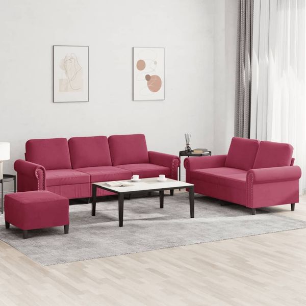 vidaXL 3-tlg. Sofagarnitur mit Kissen Weinrot Samt 3202264