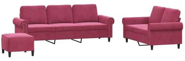 vidaXL 3-tlg. Sofagarnitur mit Kissen Weinrot Samt 3202264