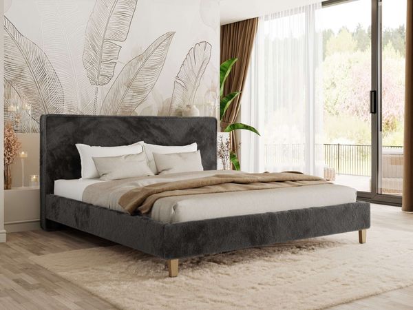 Design Polsterbett LUMARO CLASSIC 160 x 200 cm mit Lattenrost & 12cm hohen Füßen, Doppelbett mit Kopfteil, Konfigurierbar, Multipocket Matratze - Dunkelgrau Plüsch - ELORI LUX
