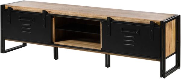 TV-Board Mango 200x45x55 natur klar lackiert / Metall schwarz BLACKBURN #101