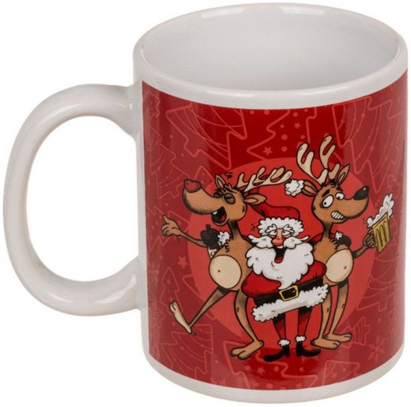 Tasse aus Steingut mit Crazy Santa Motiv Weihnachtstasse ca. 10 x 8 cm Advent rot