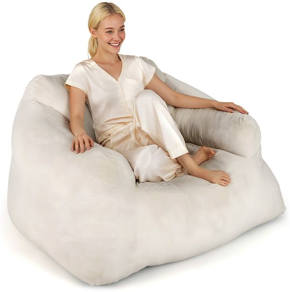 Sitzsack Sessel Bodensessel mit Samtbezug & rutschfestem Boden gepolstertes Bodensofa für Wohnzimmer 124 x 110 x 68 cm Beige