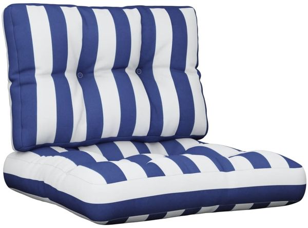 vidaXL Palettenkissen 2-tlg. Blau & Weiß Gestreift Stoff 360682